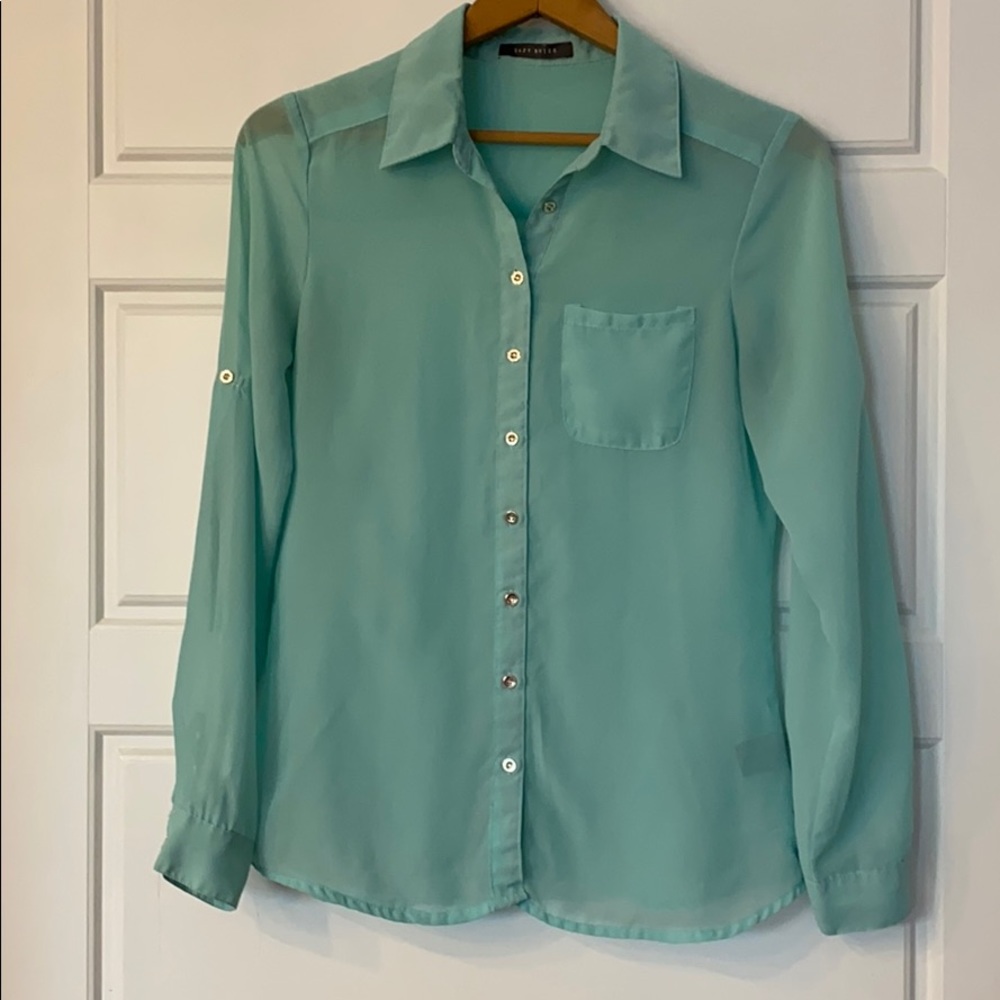 Aqua color sheer blouse